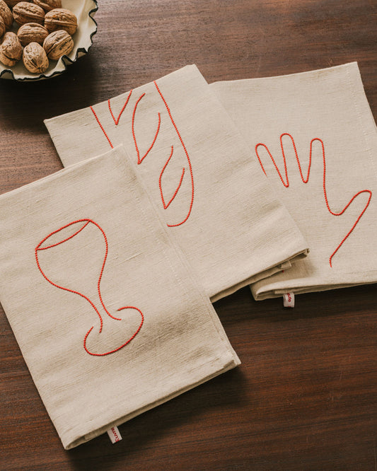 Hand, Bread, Glass Kitchen Towels - Set of 3