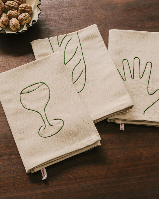 Hand, Bread, Glass Kitchen Towels - Set of 3