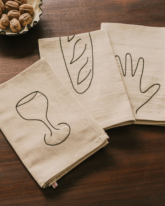 Hand, Bread, Glass Kitchen Towels - Set of 3