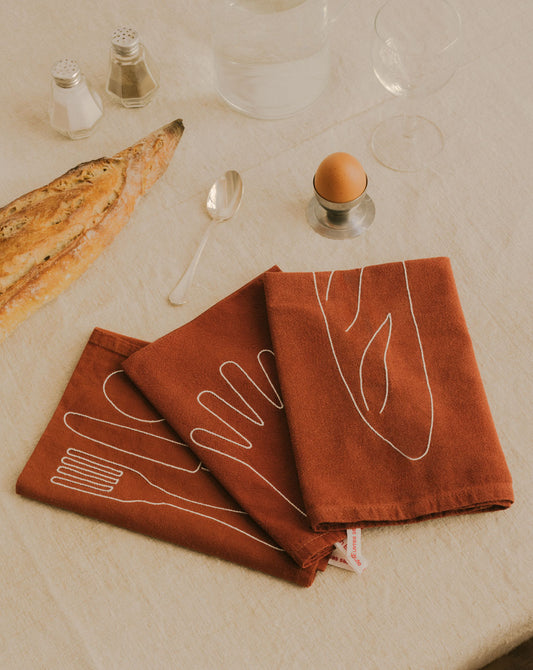 Main, Pain, Couverts Kitchen Towels - Terracotta