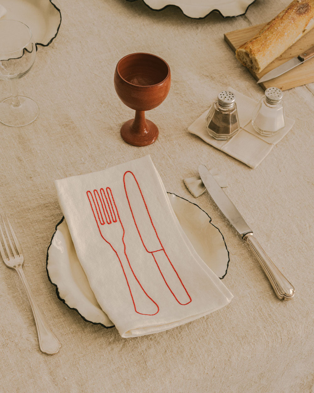 Serviette Fourchette & Couteau Lin Blanc