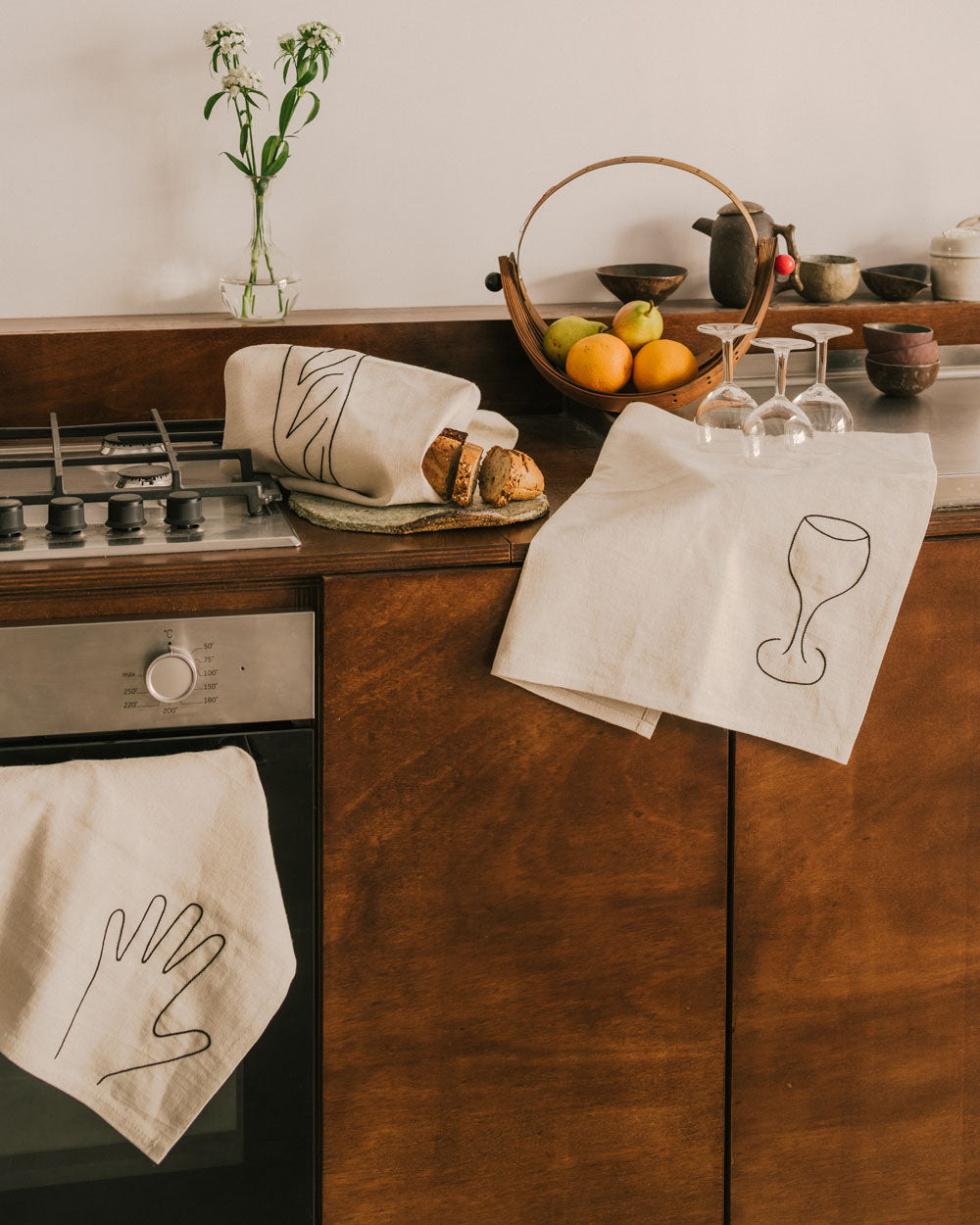 Torchons Main, Pain, Verre - Set de 3