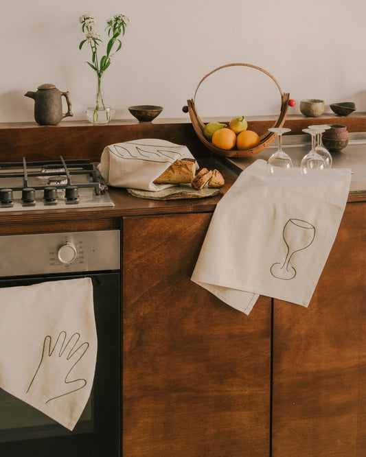 Torchons Main, Pain, Verre - Set de 3