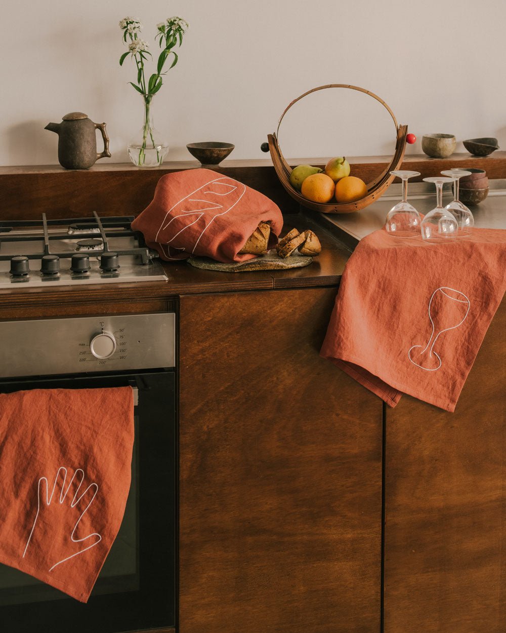 Hand, Bread, Glass Kitchen Towels - Set of 3