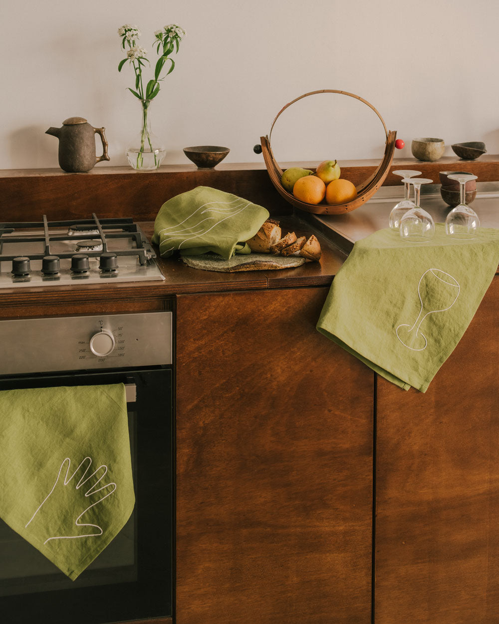 Torchons Main, Pain, Verre - Set de 3