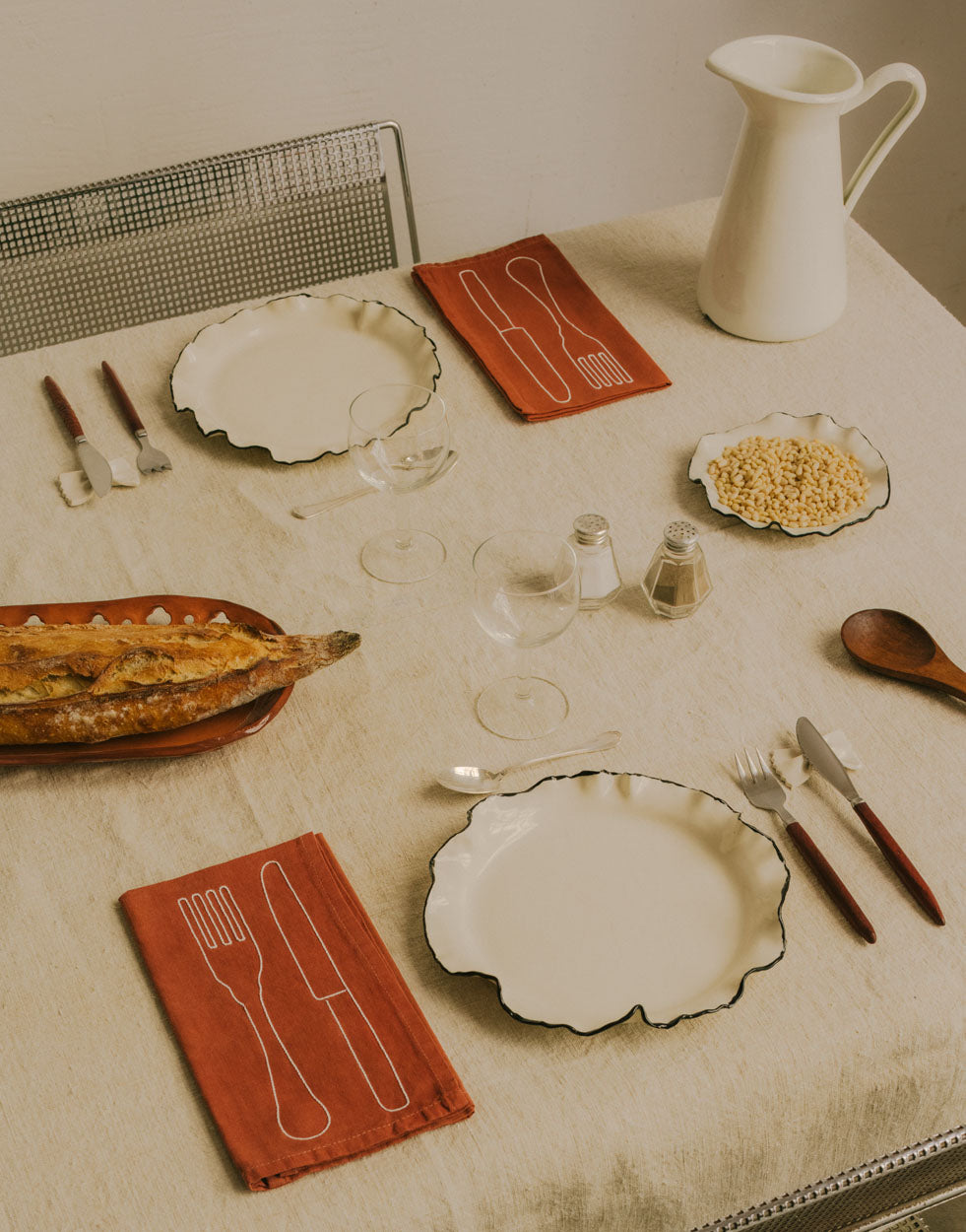 Serviettes Fourchette & Couteau Terracotta - Set de 6