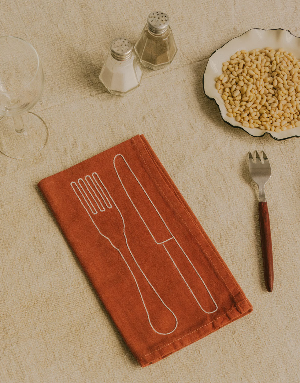 Serviettes Fourchette & Couteau Terracotta - Set de 6
