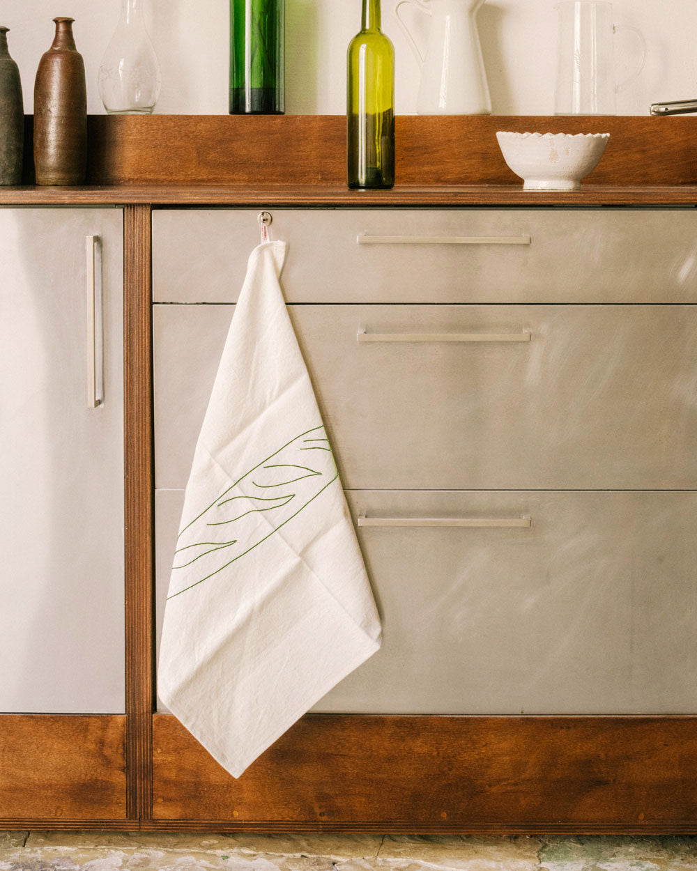 Main, Pain, Couverts Kitchen Towels - Green